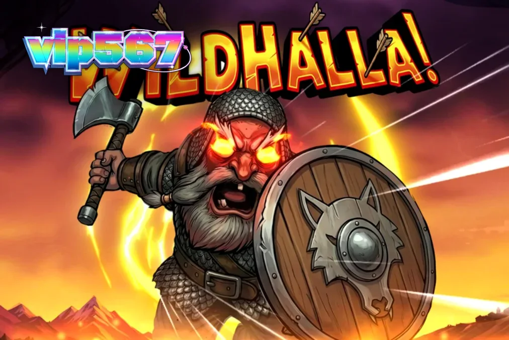 Cena de batalha nórdica com elementos visuais do slot Wildhalla